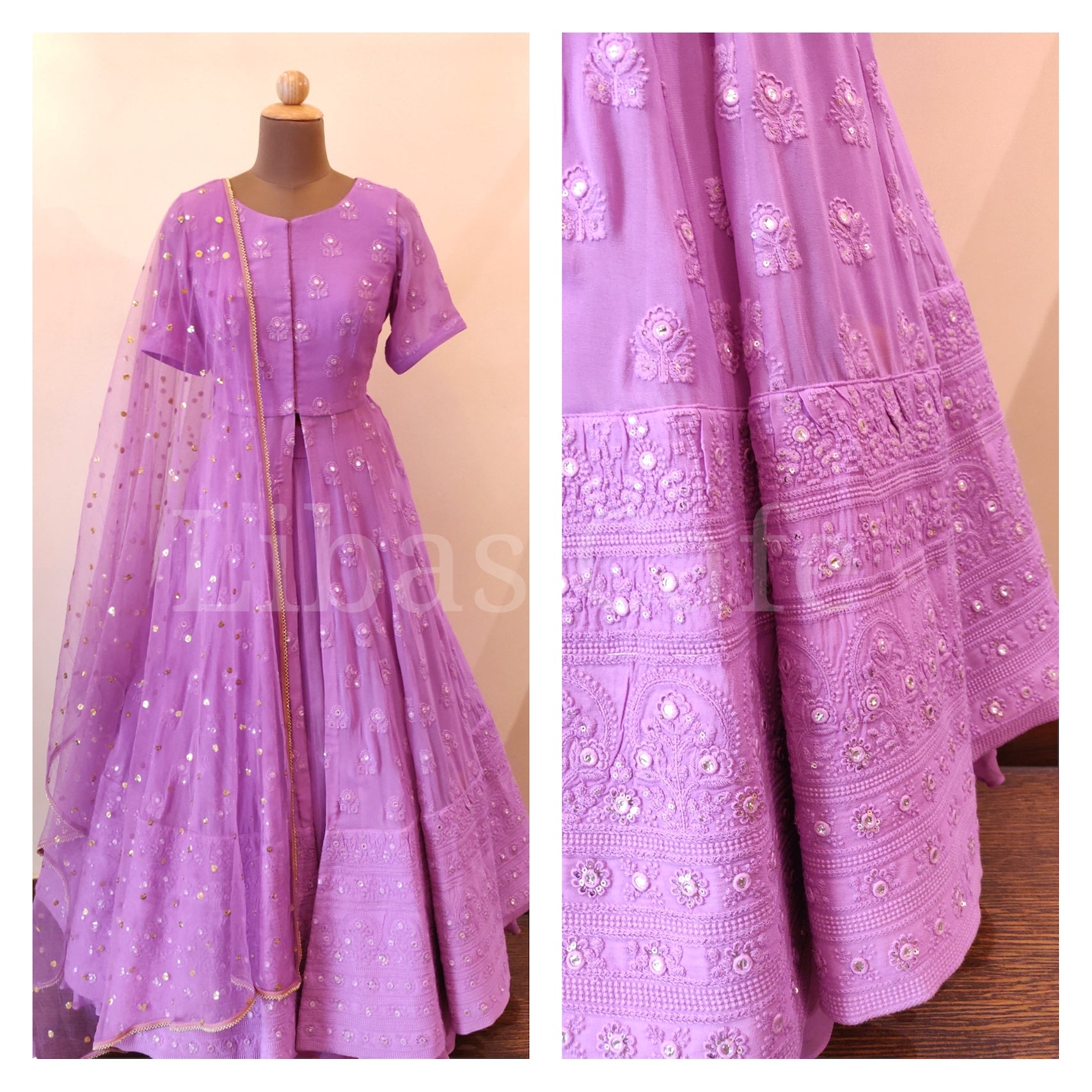 Lilac Lakhnavi Anarkali Jacket With Lehenga